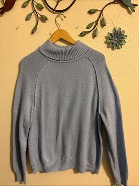CLEARANCE Women’s Light Blue Mock Turtleneck Ribbed Sweater